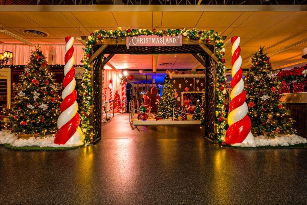 Candy cane arbor entrance at ChristmasLand
