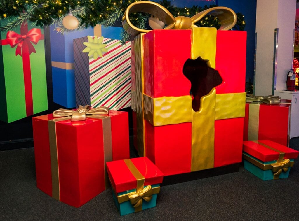Giant wrapped presents photo spot at ChristmasLand