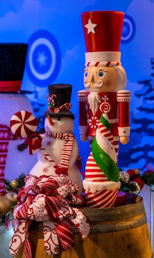Nutcracker and snowman display at ChristmasLand