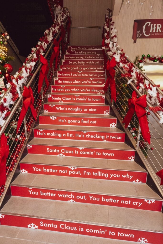 Staircase printed with Santa Claus Is Comin to Town lyrics at ChristmasLand