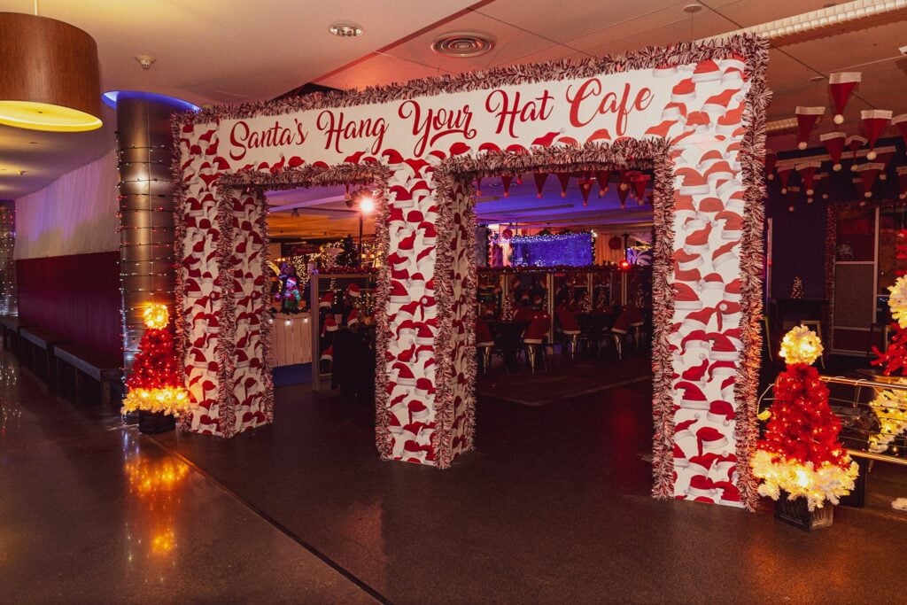 Santa's Hang Your Hat Cafe entrance at ChristmasLand